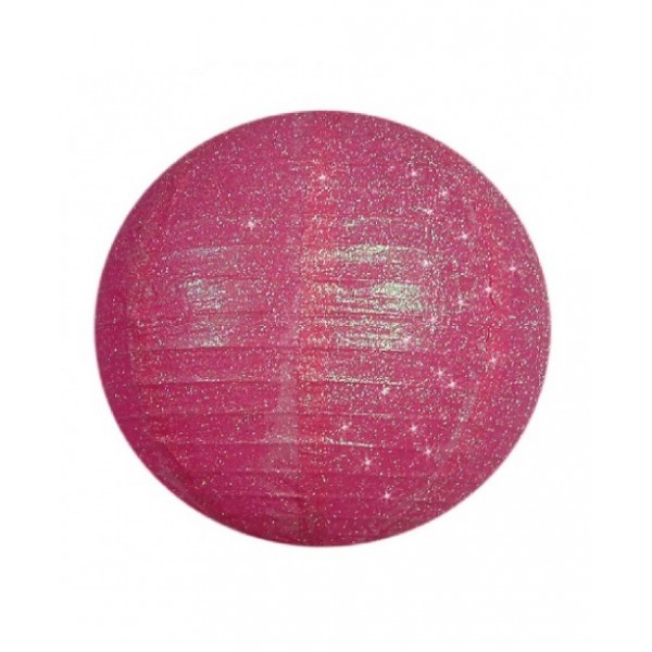 12" Paper Lanterns Round 'Fuchsia' Glitter - Regular Wire Ribbed