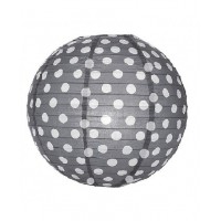 12" Paper Lanterns Round 'Black & White Polka Dot' - Regular Wire Ribbed