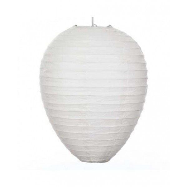 12" Paper Lantern White 'Teardrop' Design - Regular Wire Ribbing