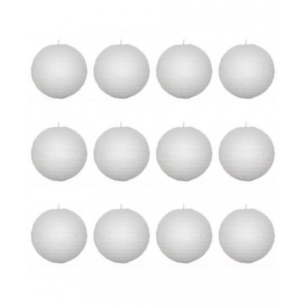 30" Paper Lantern White Irregular Bamboo Style Ribbing Value Pack (12 PCS)