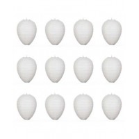 12" Paper Lanterns White 'Teardrop' Design - Regular Wire Ribbed - Value Pack (12 Pieces).