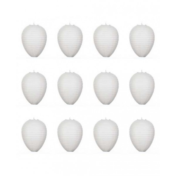 12" Paper Lanterns White 'Teardrop' Design - Regular Wire Ribbed - Value Pack (12 Pieces).